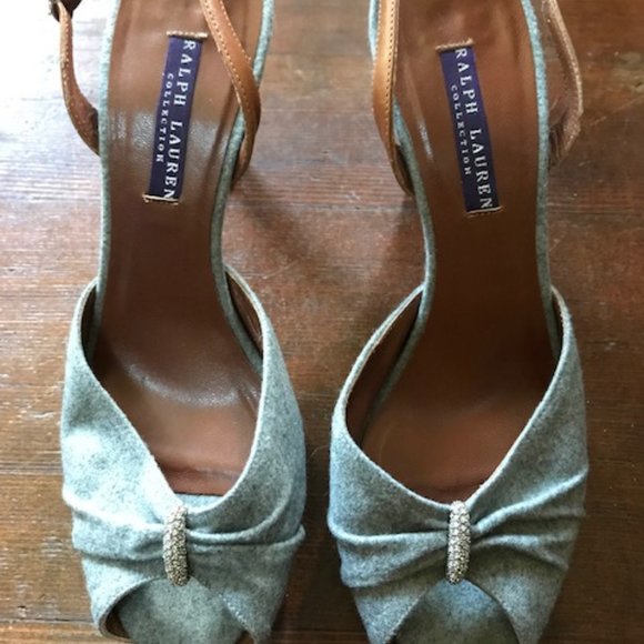 Ralph Lauren Collection diamond grey wool platform heels 7.5 - Picture 4 of 4